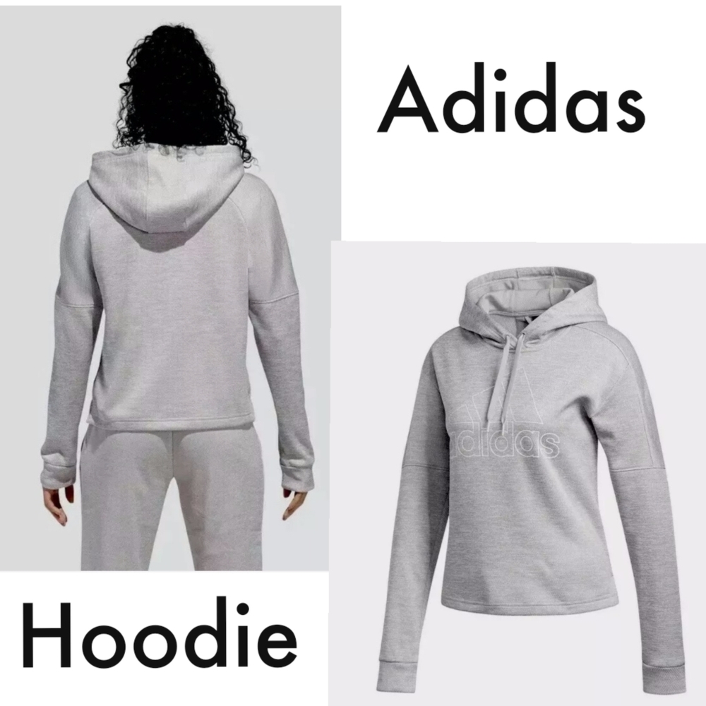 Adidas Wm's Logo Team Sport Climawarm Hoodie Sweatshirt in Heather Grey Md